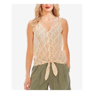 VINCE CAMUTO Womens Beige Tie Floral Sleeveless V Neck Button Up Top Size: XS